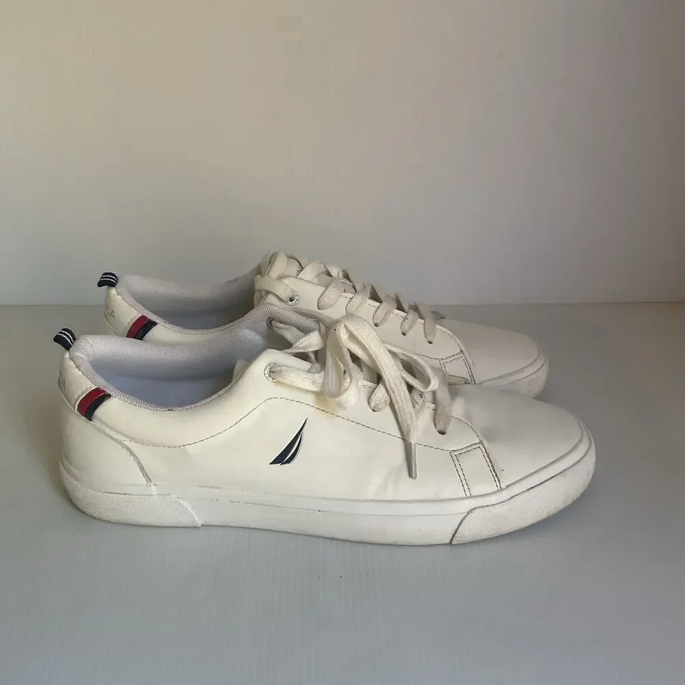 Nautica White Casual Sneakers Men Size 10.5 Lace Up Low Top Shoes